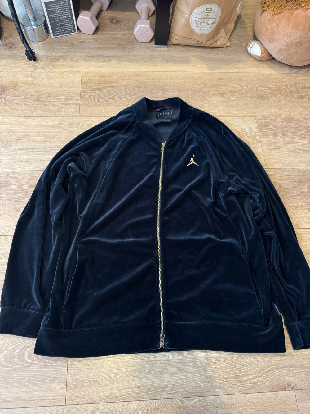 Jordan Black Velvet track zip up Jacket with Gold Jumpman